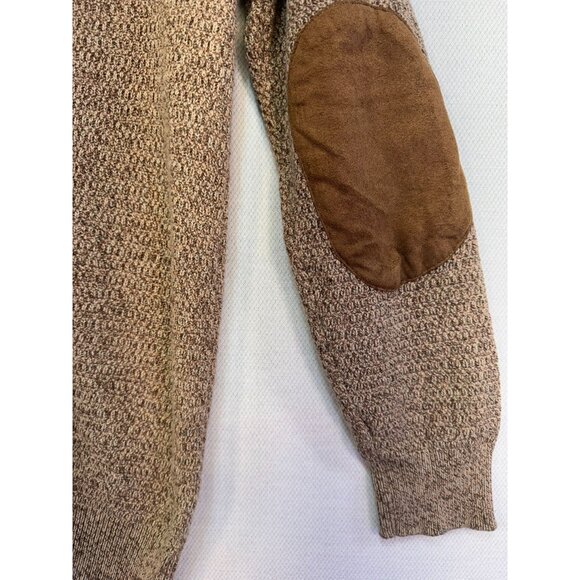 Chaps Mens Button Collar Sweater S Brown Elbow Patch 100% Cotton - Picture 13 of 13